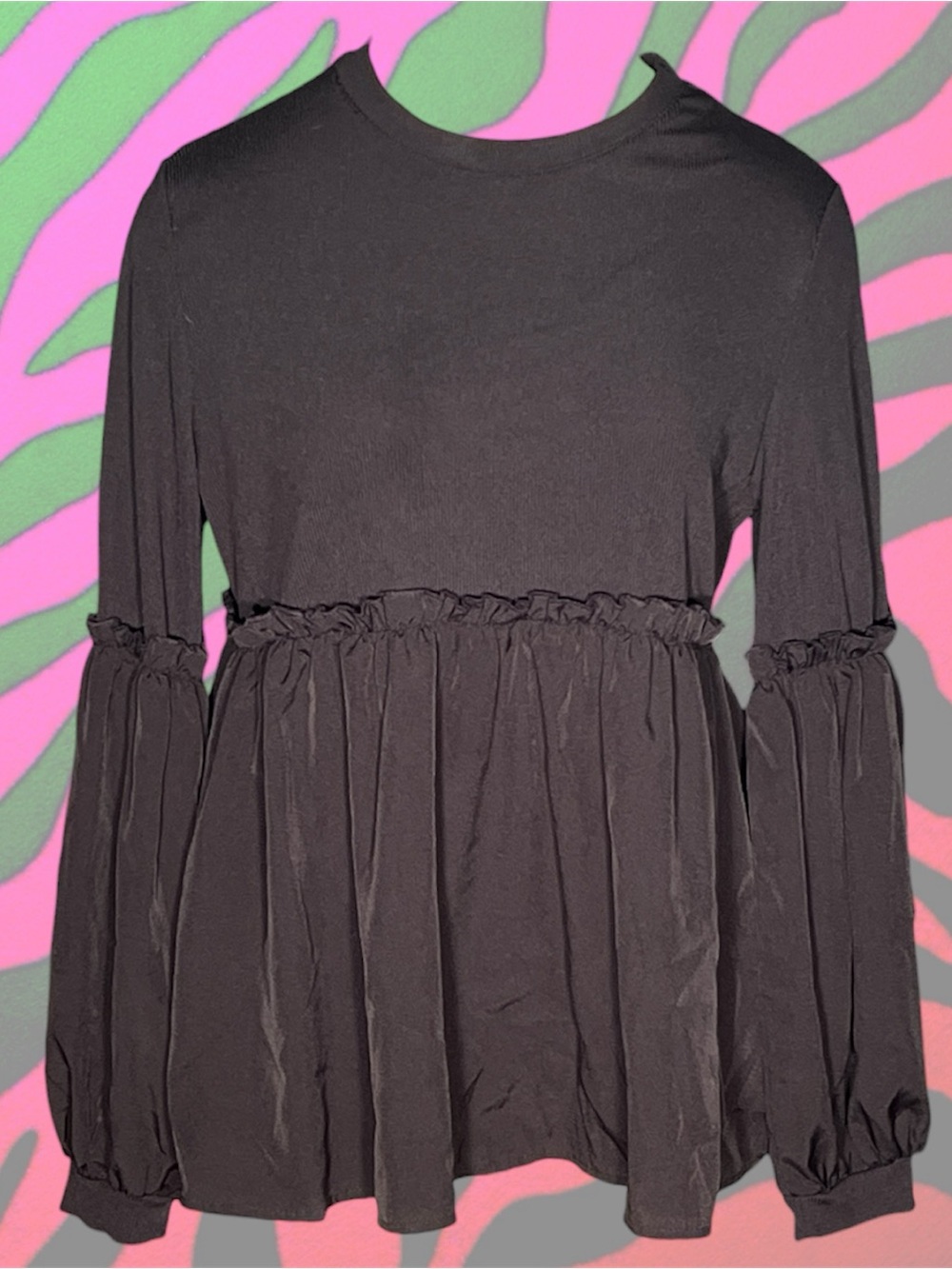 romantic ruffled waist long sleeve peplum top